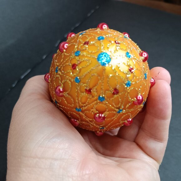 Vtg. Bestpysanky Christmas Ornament Jeweled Cross Gold Tone Blown Glass Ukraine - Picture 3 of 6